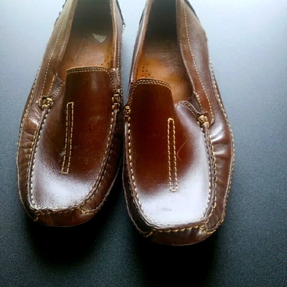 Clarks brown leather slide loavers - Picture 1 of 3